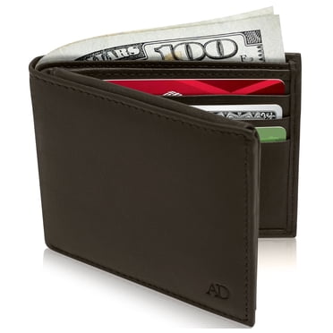 Bullz Genuine Leather Slim Front Pocket Wallet – Credit Card Case With ID Window, Black (Men's)