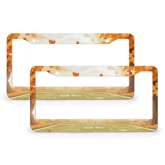 2 Pcs Set Football And Fall License Plate Frames Autumn Football Auto Car Accessories Tag Aluminum 2 Holes Funny Cute for USA Canada Vehicles for Men Women Vehicle