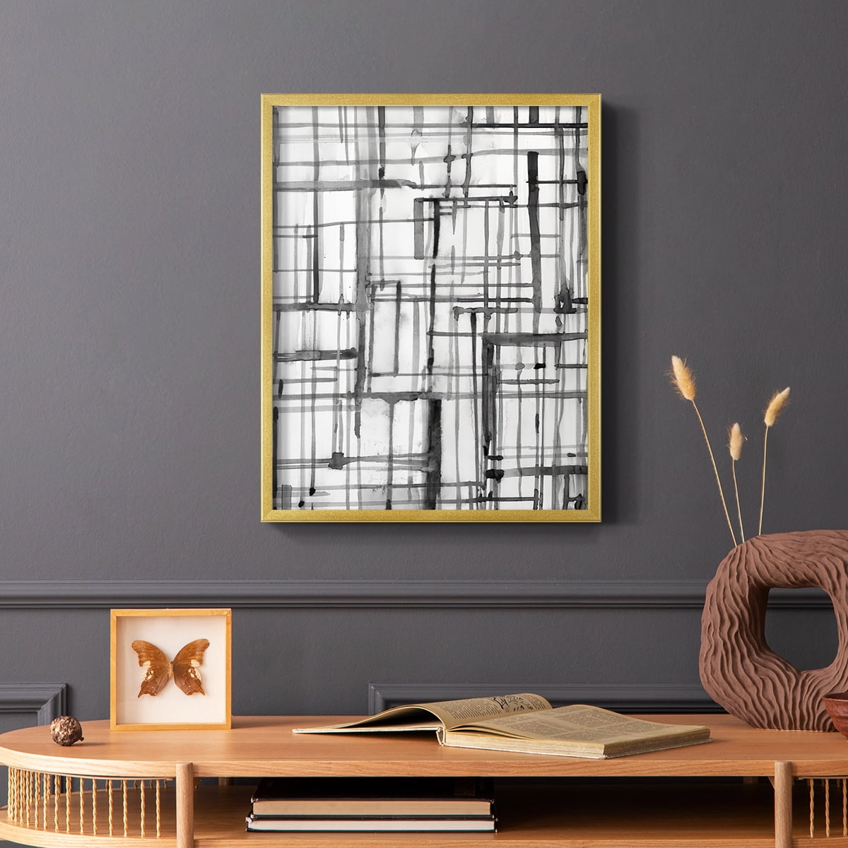 Line Meditation II in Gold Solid Wood 16 x 20 Framed Print