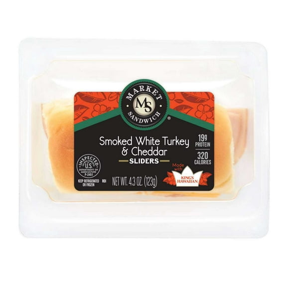 Deli Express Smoked White Turkey and Cheddar Slider, 4.3 Ounce -- 8 per case.