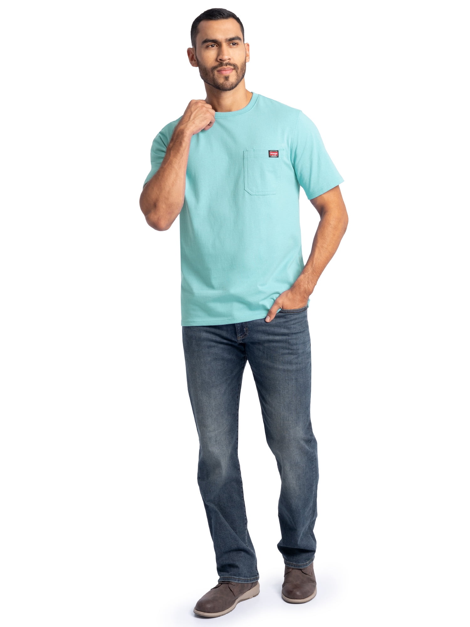 Wrangler Workwear Men's Short Sleeve Heavyweight Pocket Crew Work Shirt, size S-2XLT