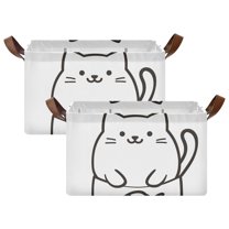 Yayeee Foldable Storage Basket for Shelves with Handles Set of 2 Waterproof Cloth Bins, White Chubby Cat