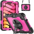 thumbnail image 2 of Case for iPad Mini 7 A17 Pro 2024/Mini 6 2021 8.3 Inch 7th/6th Gen with Screen Protector, 360 Degree Rotating Kickstand Hand Strap Shockproof Cover with Shoulder Strap, Rose PC, 2 of 7