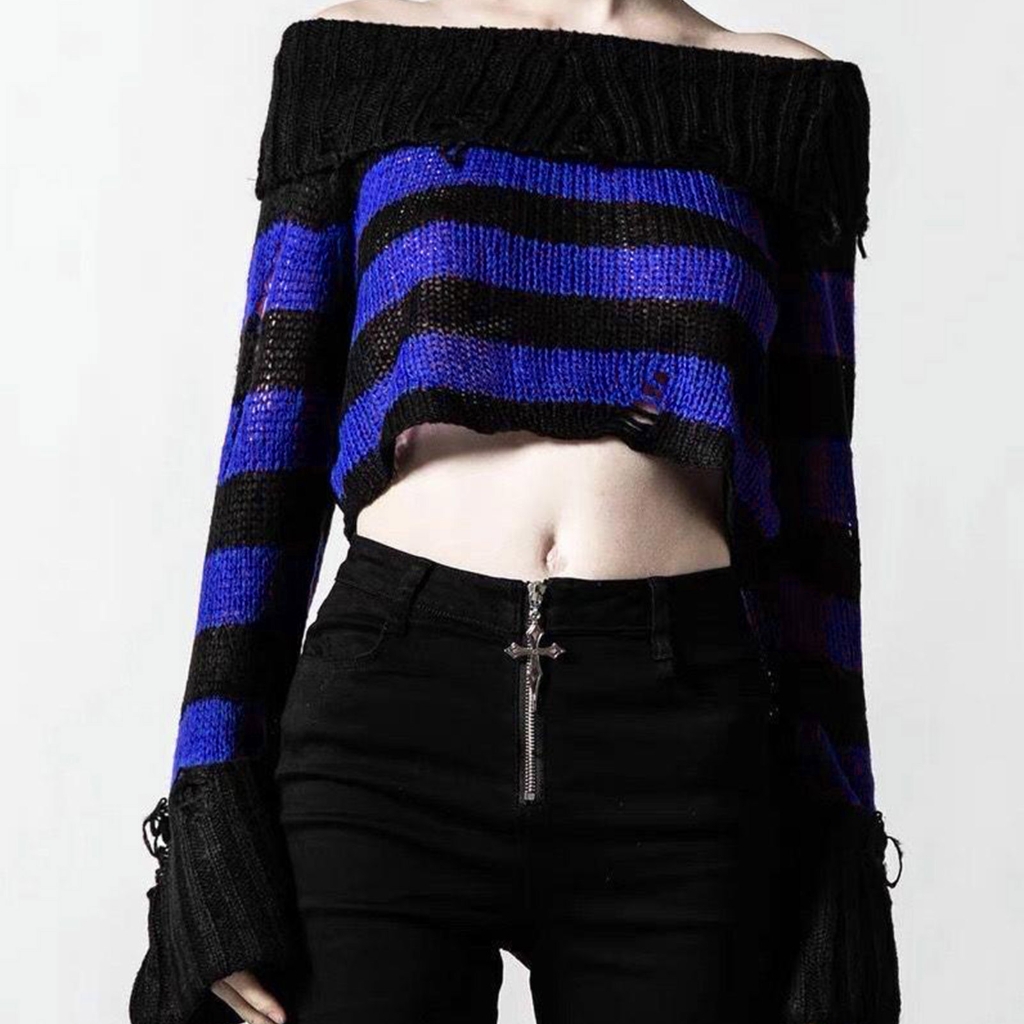 Women Long Sleeve Off Shoulder Pullover Sweater Hollow
