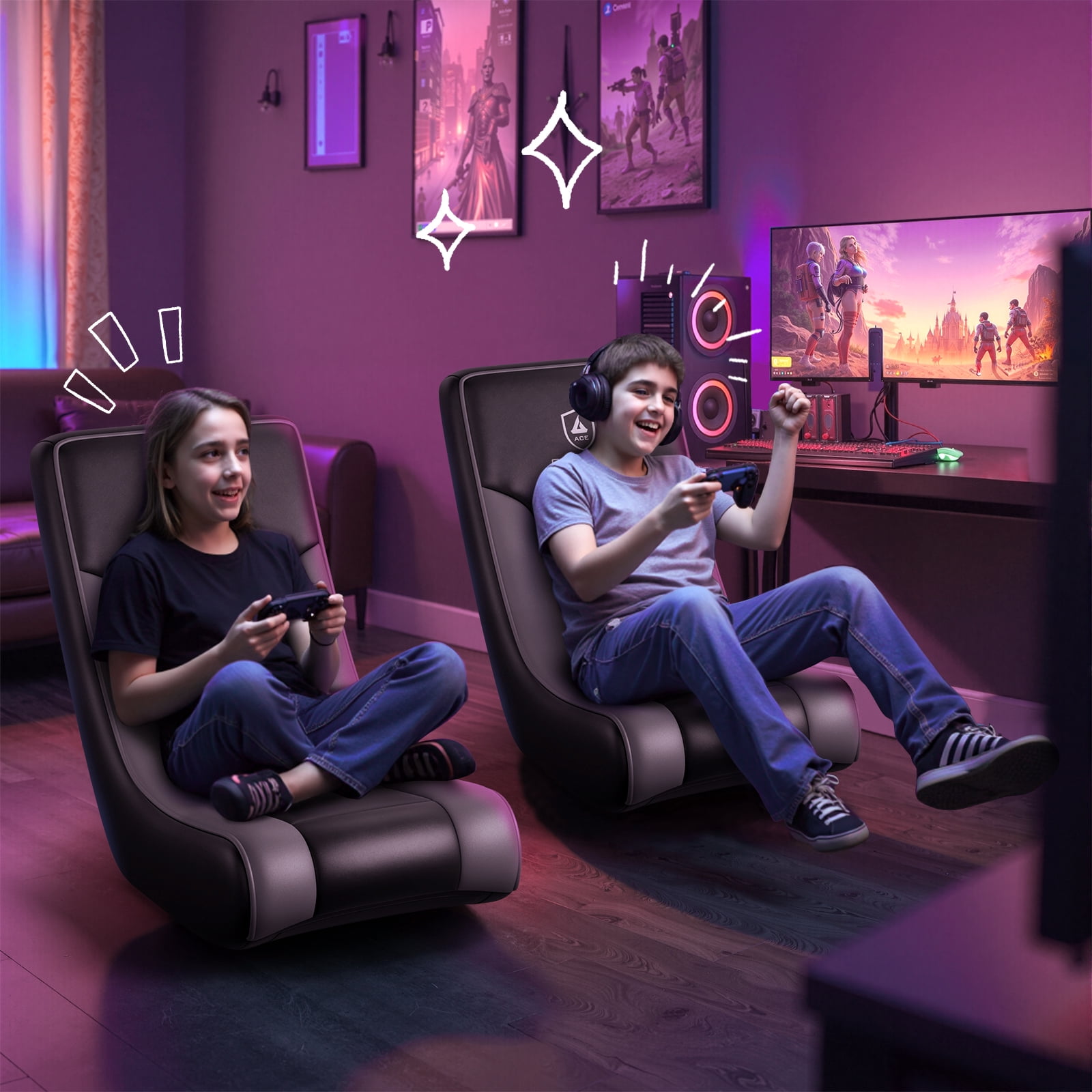 GTPLAYER Floor Rocker Gaming Chair，Black