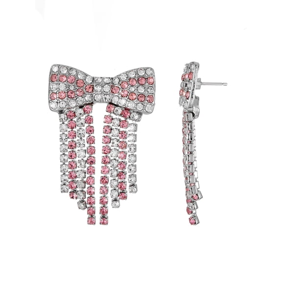 Packed Party White and Pink Crystal Bow Earrings, 1 Pair