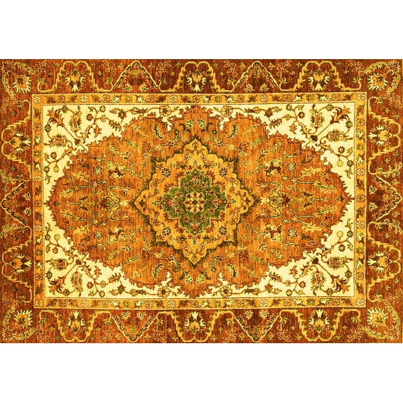 Ahgly Company Machine Washable Indoor Rectangle Persian Yellow Traditional Area Rugs, 6' x 9'