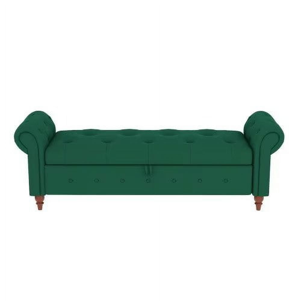 63" Storage Ottoman Bench, End of Bed Button Tufted Ottoman Bench, Rolled Armed Ottoman Couch Long Bench for Bedroom, Living Room, End of Bed, Hallway, DARK GREEN