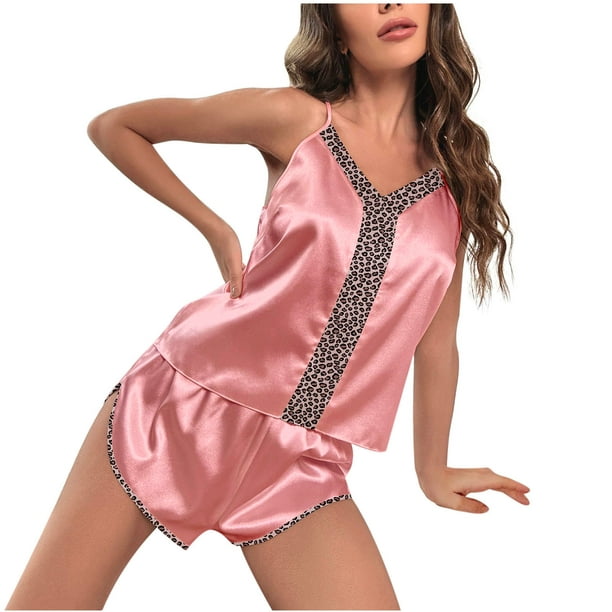 Womens Sexy Lingerie Sleepwear Silk Satin Pajamas Set Cami Vest Nightwear  Pyjama