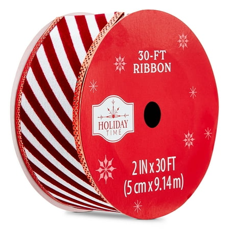 Red and White Stripe Christmas Ribbon, 2" x 30', by Holiday Time
