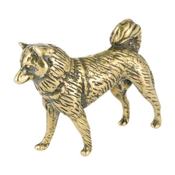 lingqin Statue de Chien en Laiton Art Artisanat Sculpture de Chien pour Salon Étagères pour Ami A