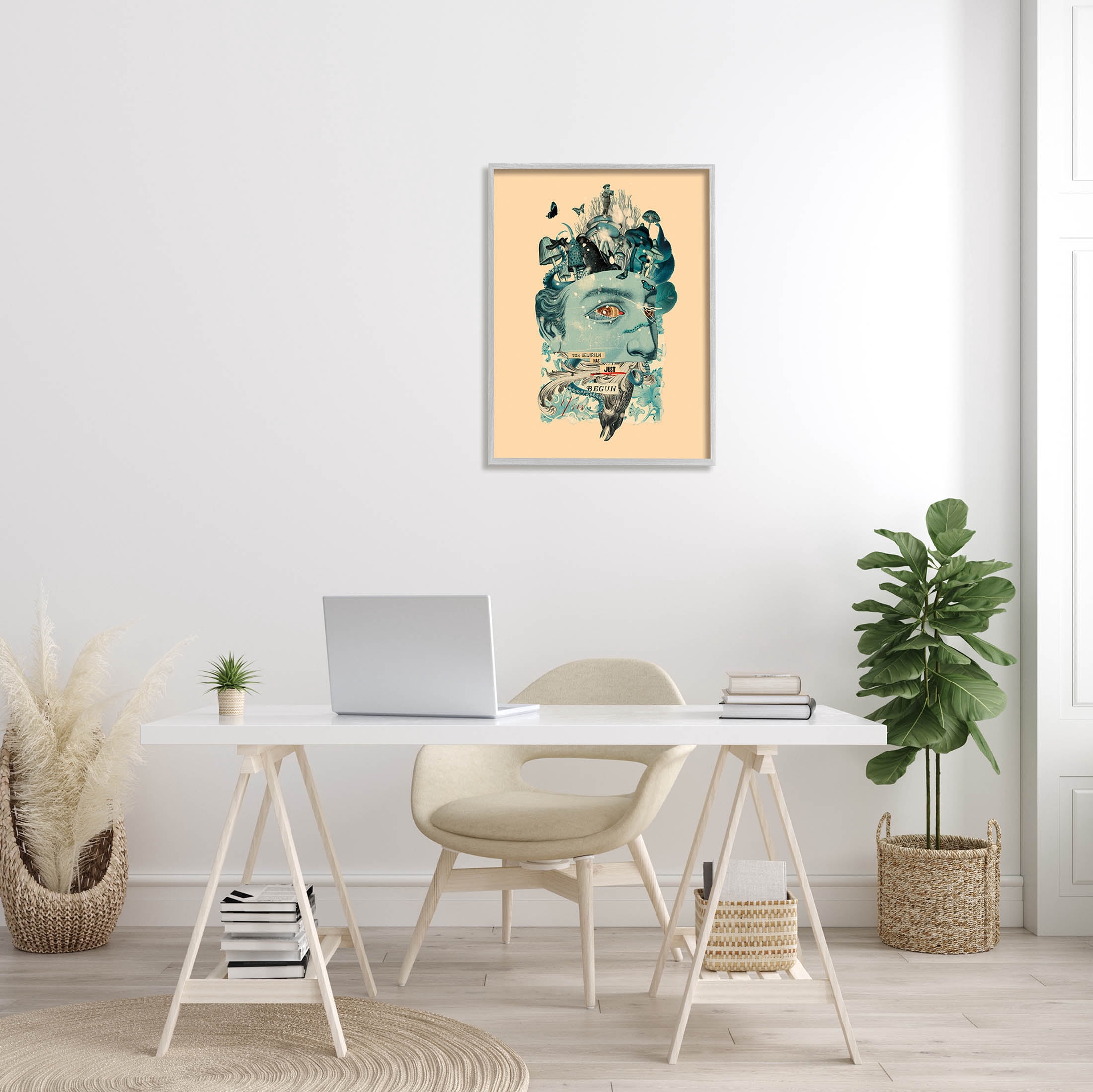 Stupell Industries Botanical Mushroom Man Surreal Collage Graphic Art Gray Framed Art Print Wall Art, Design by Matheus Lopes Castro