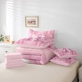 thumbnail image 6 of Manfei Girls Pink Ribbon Bowknot Bedding Comforter Set 7pcs,Geometric Stripes Queen Bedding Sets Super Cozy,Dreamy Princess Queen Sheet Sets,Microfiber Bedroom Decor,Reversible, 6 of 8