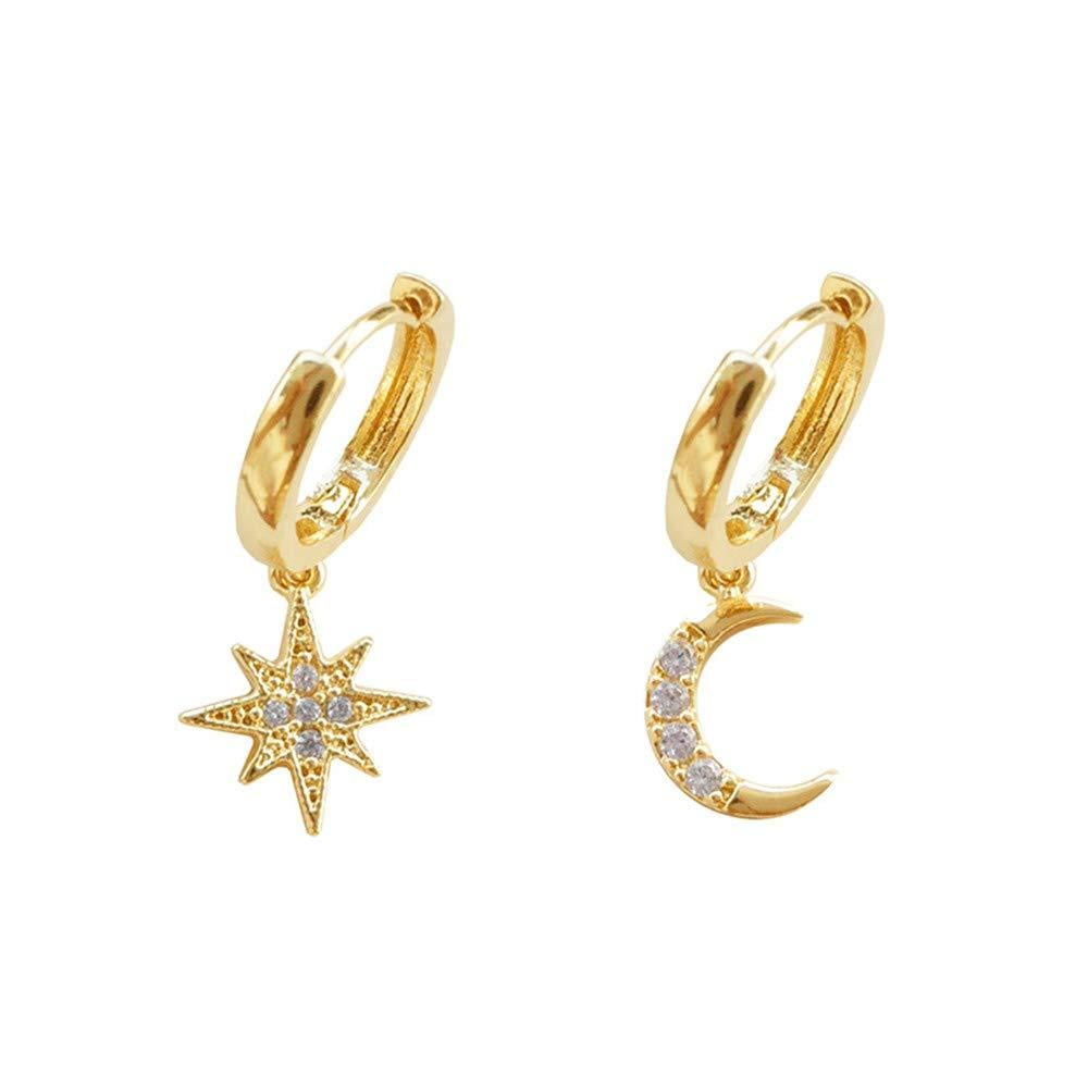 Crystal Moon Star Dangle Hoop Earrings for Women Teen Girls S925 ...