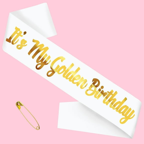 1 pcs It's My Golden Birthday Sash, Funny White Gold Glitter Birthday Sash for Women and Men Golden Birthday Party Favors Decorations Supplies Accessories, Great for Any Bday Gifts Ideas