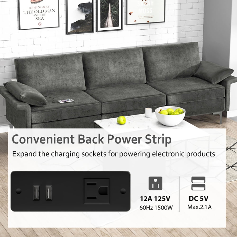 Finihen Sectional Sofa Couch, 3-Seat Sofa, Large 3-Seat Sofa Sectional with Metal Legs and 2 USB Ports for 3-4 people, for Living Room, Bedroom, Gray Finihen Sectional Sofa Couch, 3-Seat Sofa, Large 3-Seat Sofa Sectional with Metal Legs and 2 USB Ports for 3-4 people, for Living Room, Bedroom, Gray