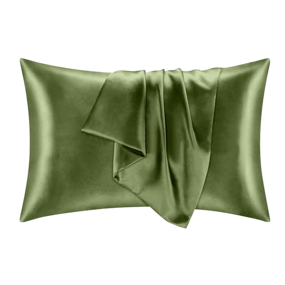 Cooling Satin Pillowcase Set of 2 Luxury Ice Silk Bedding for Hair and Skin Soft Breathable Washed Faux Silk Pillow Covers with Envelope Closure 20x26 Inch Army Green