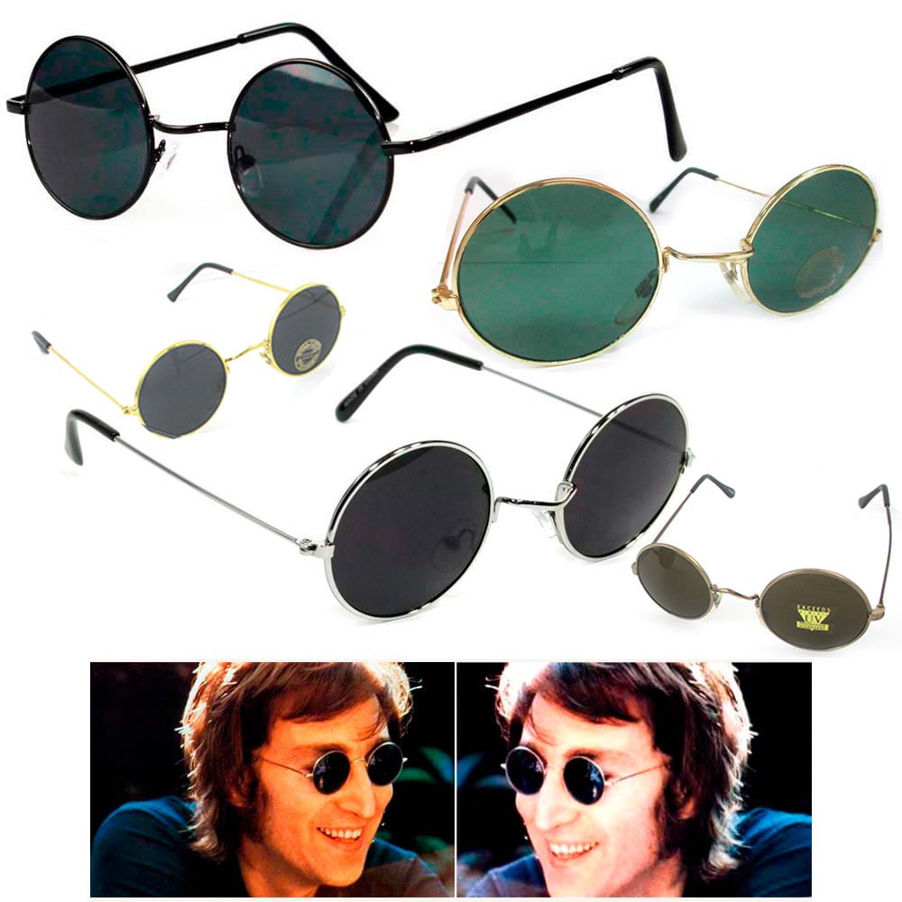 Vintage Polarized John Lennon Sunglasses Hippie Retro Round Gold Black Glasses