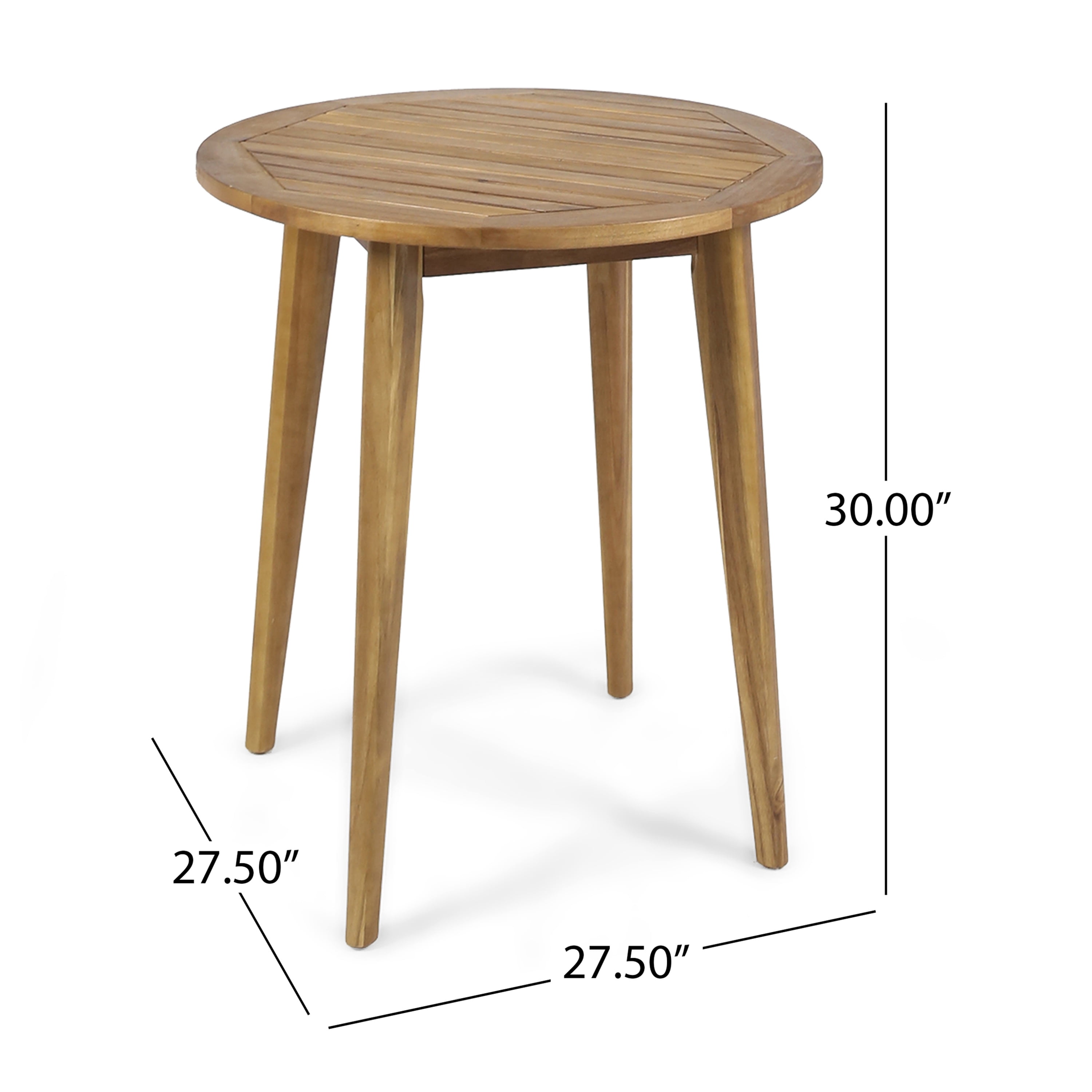 Euroco Modern Round Outdoor Bistro Table, Solid Acacia Wood with Water-Resistant Finish, Patio Dining Table for 2, Natural Brown