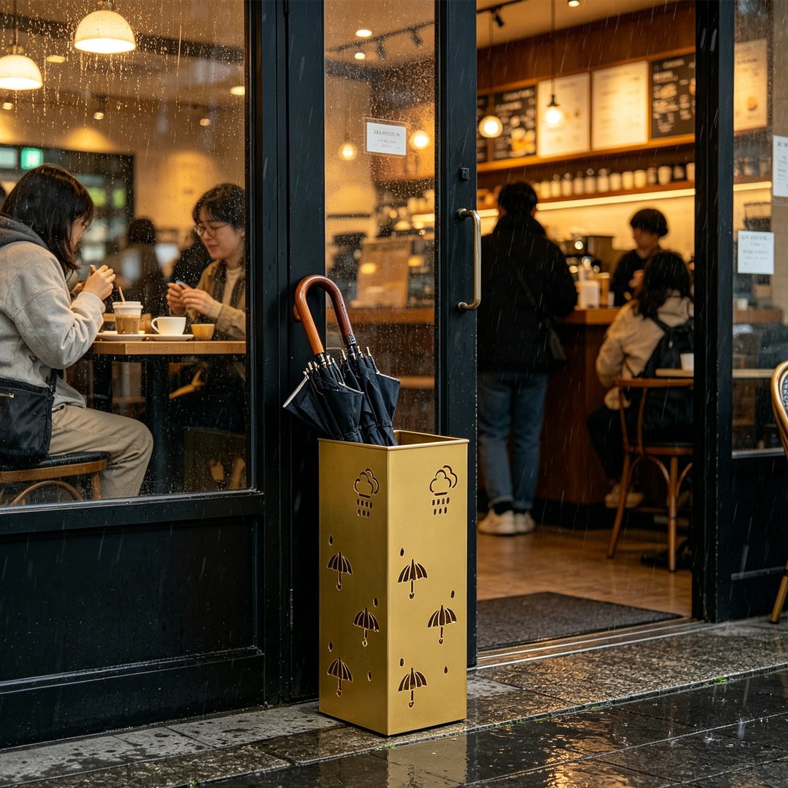 Indoor Entryway Umbrella Stand, Stylish Metal Umbrella Holder for Home Office Corner Storage(Yellow,44x17.5x17.5cm)