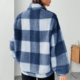 thumbnail image 4 of Stichou Women's Plaid Long Sleeve Zipper Sherpa Fleece Sweatshirt Cozy Pullover Jacket Coat with Pockets Blue 2XL, 4 of 6