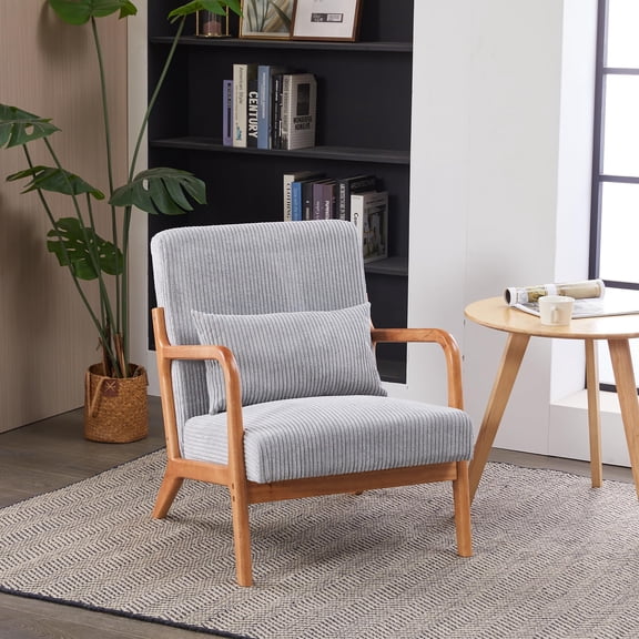 Light Grey Mid-Century Modern Accent Armchair with Corduroy Upholstery