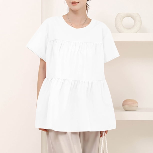 mfyjkho Tops De Tallas Grandes, Blusas Casuales De Moda Para Mujer, Con Botones, Manga Corta Y Cuello Redondo Tops De Tallas Grandes M