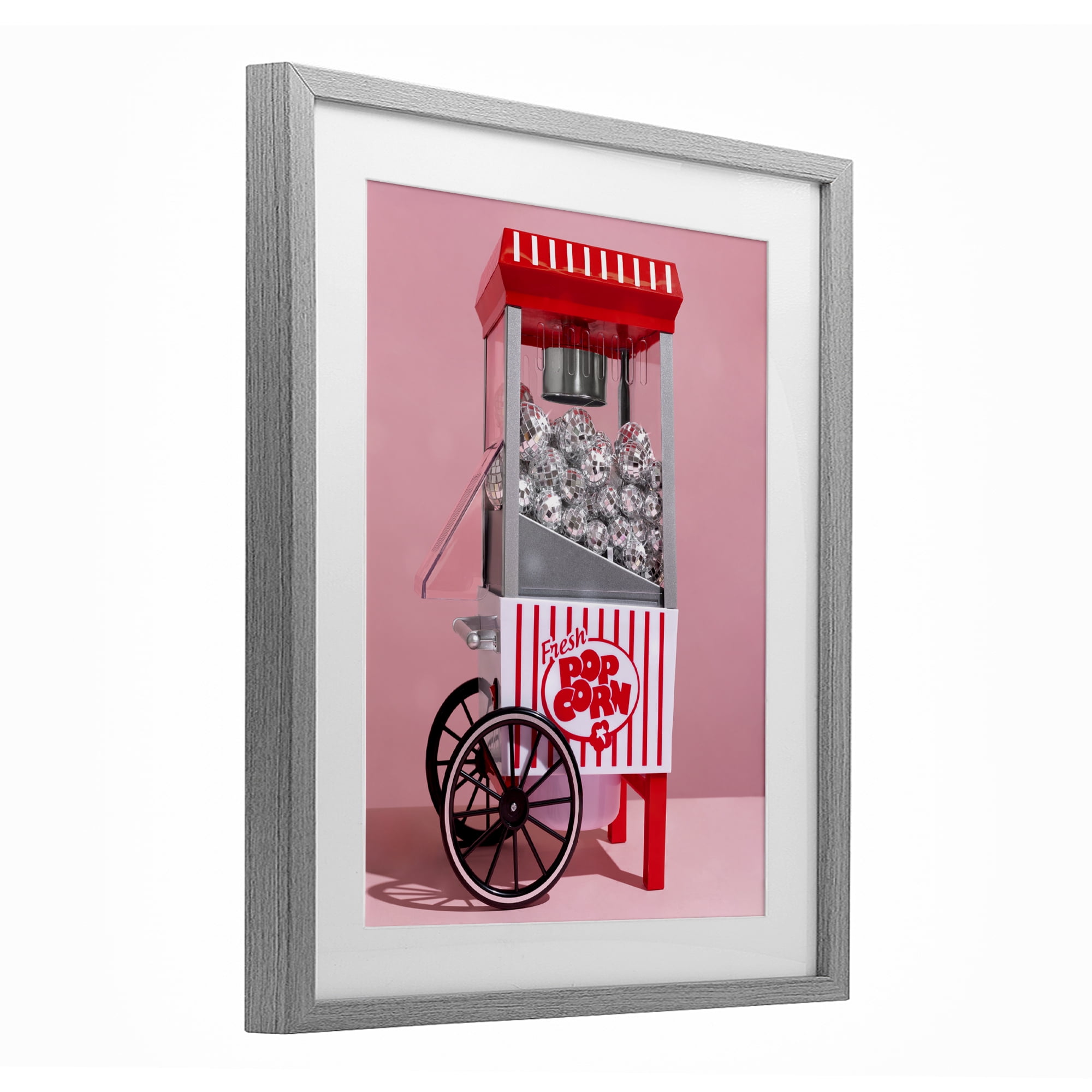 Stupell Industries Movie Popcorn with Disco Balls Gray Framed Print Under Glass, design by LISH Creative
