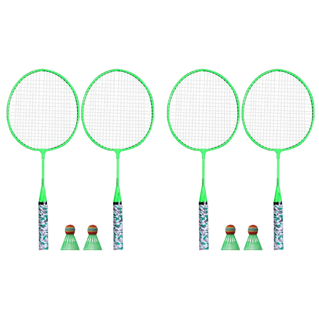 4X Badminton Rackets for Children,Shuttlecocks Racquet Sports Set with 4 Balls for Players Indoor Outdoor Green,4 x Racket 4 x Badminton 2 x Racquet cover,Fluorescent green