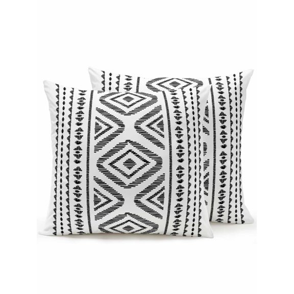 Waterproof Outdoor Throw Pillows with Inserts 16"x16" Set of 2, Black Boho Soft Decorative Pillowcases for Couch Bedroom, Vintage Southwestern Geometric Stripes Pillow Covers for Sofa Living Room