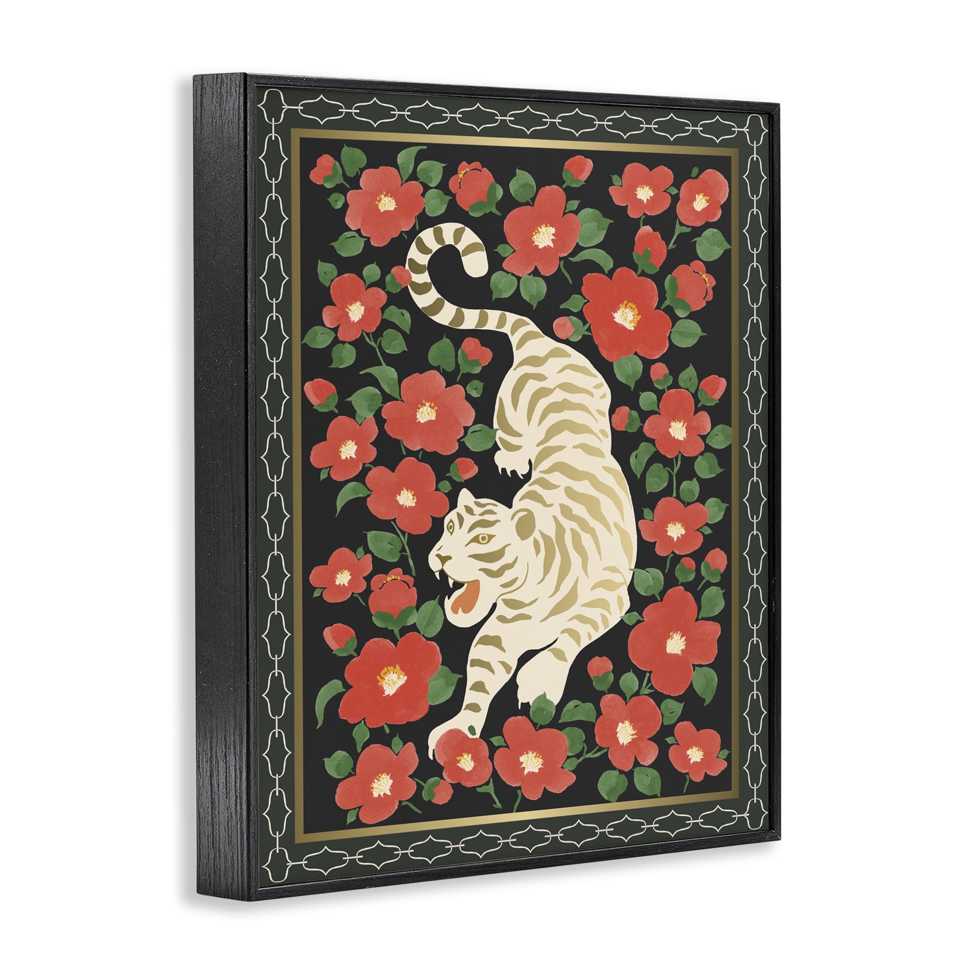 Stupell Industries Ivory Tiger Among Camelias Black Framed Giclee Art, design by Karolina Sato