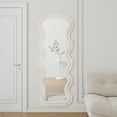 thumbnail image 5 of Floor Mirror, Wavy Full Length Mirror with Flannel Fabric, Large Standing Mirrors, 63"x24" Full Body Large Wall Mirrors, Freestanding, Wall Mounted, Flannel Frame, Perfect for Bedroom, Living Room, 5 of 7