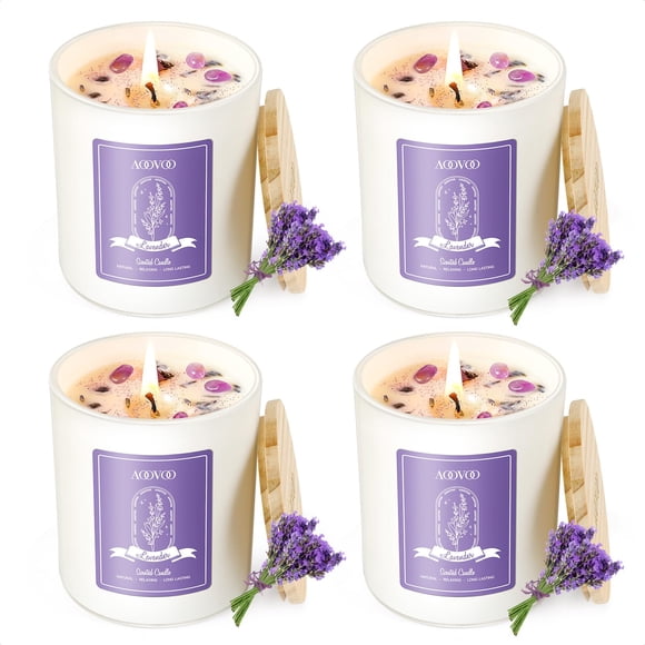 Vela AOOVOO con aroma a lavanda con cristales, 800 ml, 200 h, paquete de 4