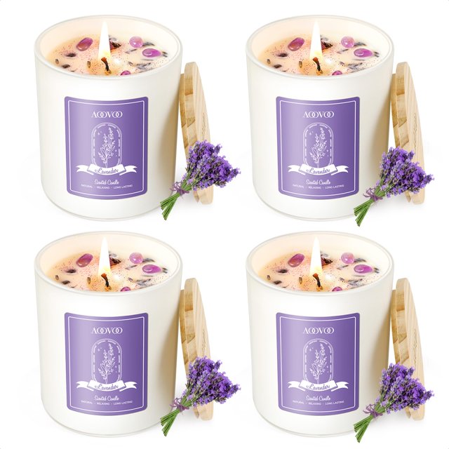 Vela AOOVOO con aroma a lavanda con cristales, 800 ml, 200 h, paquete de 4