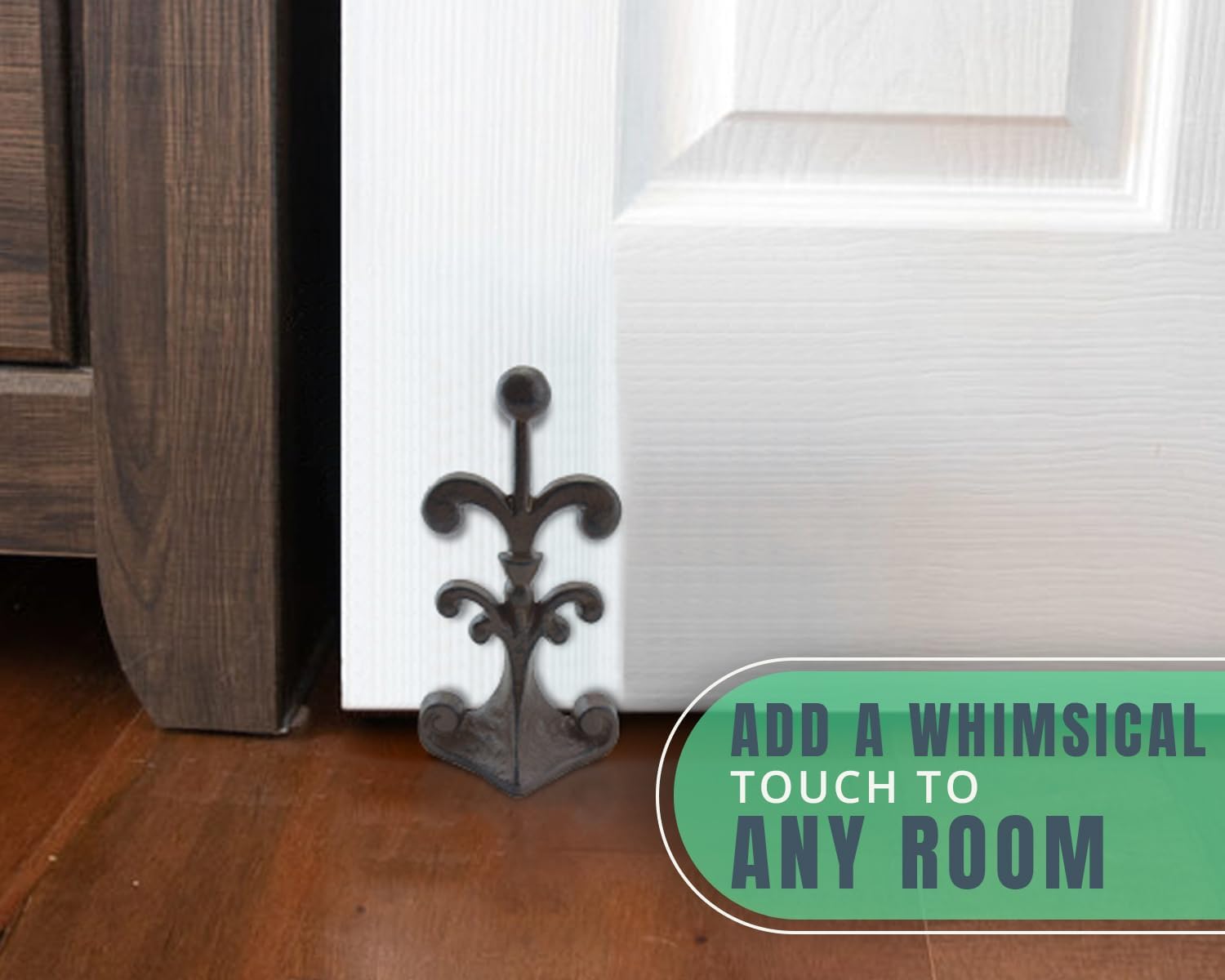 Comfify Cast Iron Fleur De Lis Doorstop Wedge with Felt Bottom 7.75 x 4 x 3.5 Inch Antique Rust Brown