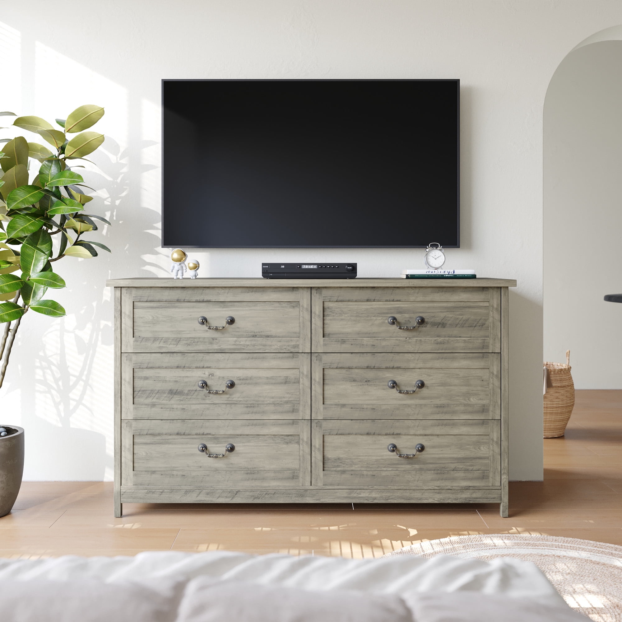 SUGIFT Modern 6-Drawer Dresser for Bedroom, Rustic Gray Finish