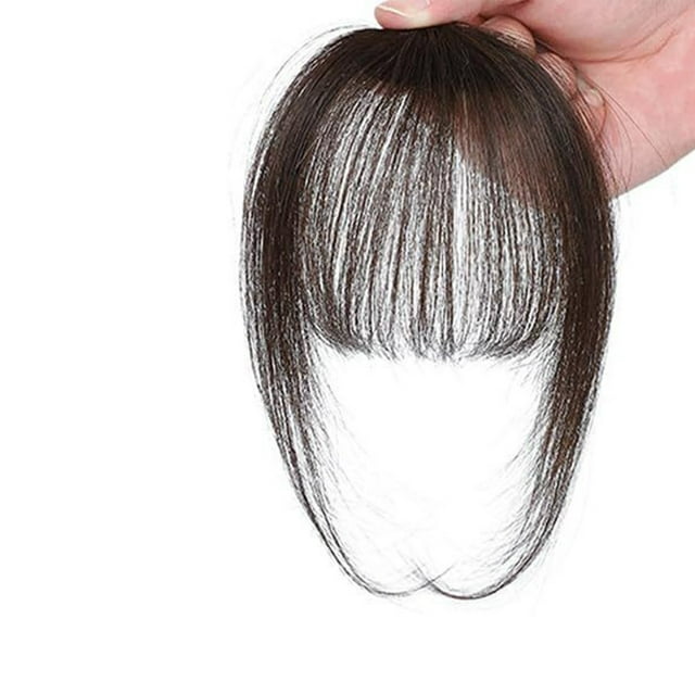 FSTDelivery Frange Clip-In Tous Vrais Cheveux Semi-Tissés Frange Marron avec Tempes Postiches pour Femmes Frange Courbée pour Usage Quotidien, Perruques pour Cheveux Humains Noir Blanc et Femmes Âgées