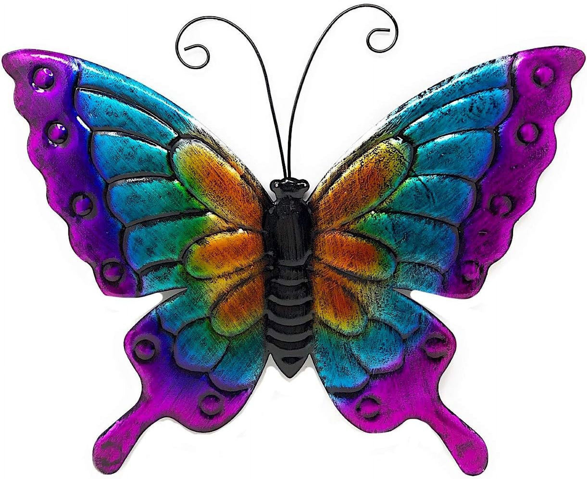 D.I.D. Butterfly Nature Inspired Colorful Metal Iron Garden Decor Wall Yard Art Sculptures for Indoor Outdoor Set of 3 16" x 12"