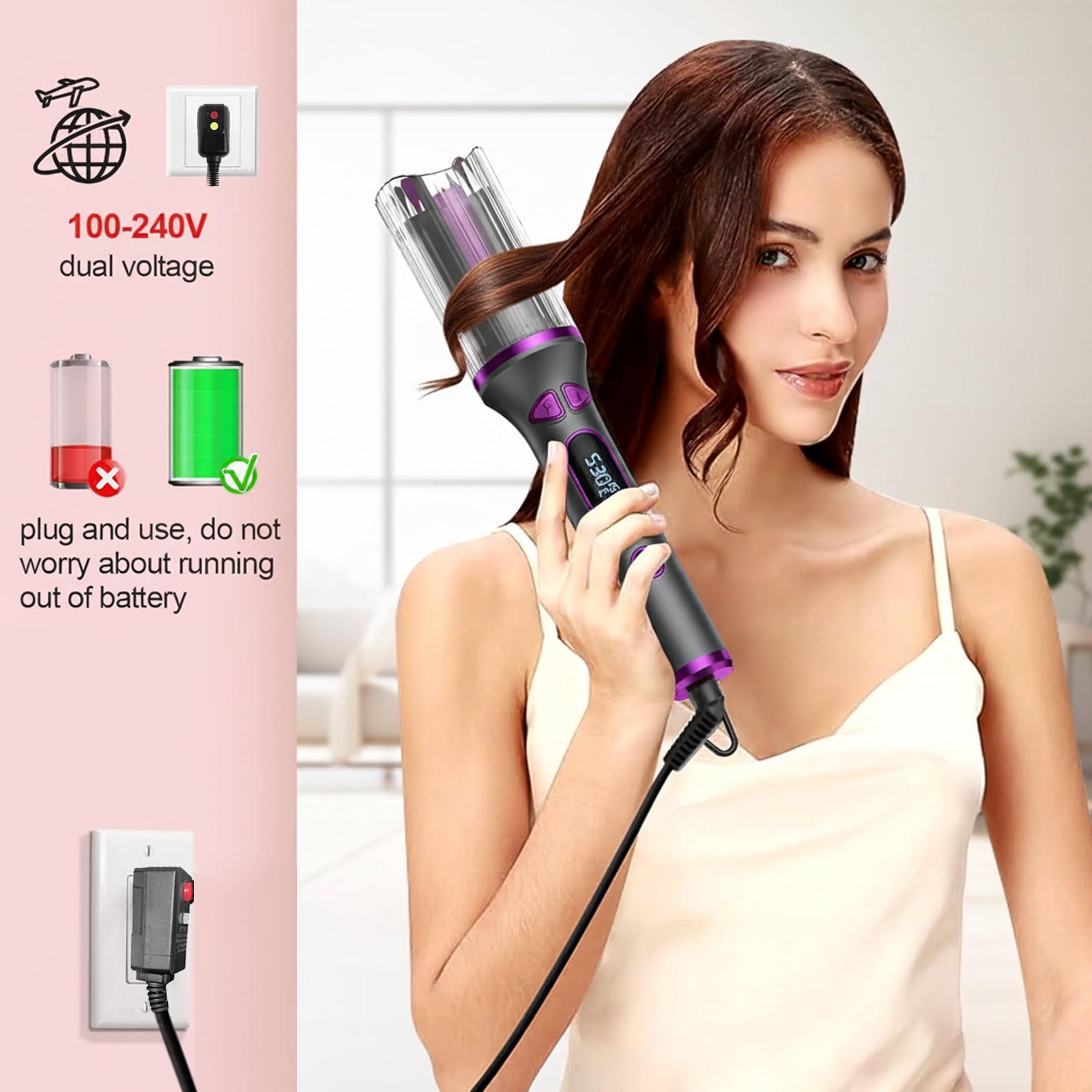 Automatic Rotating Curling Iron, Taotique Auto Curling Wand with 1 inch Large Ceramic Barrel, Dual Voltage Hair Curler with 14 Temperature & 6 Timer, Auto Rotating Wave Curling Iron Hot Tools, Pink
