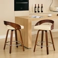 thumbnail image 3 of Mid-century Modern Bar Stools (2) - 25" Height, Beige Faux Leather Seat, Walnut Wood, Functional Seat Design Of 2 Modern, 25-inch Low Back, Leather, Walnut Finish 360-degree Swivel, 3 of 7