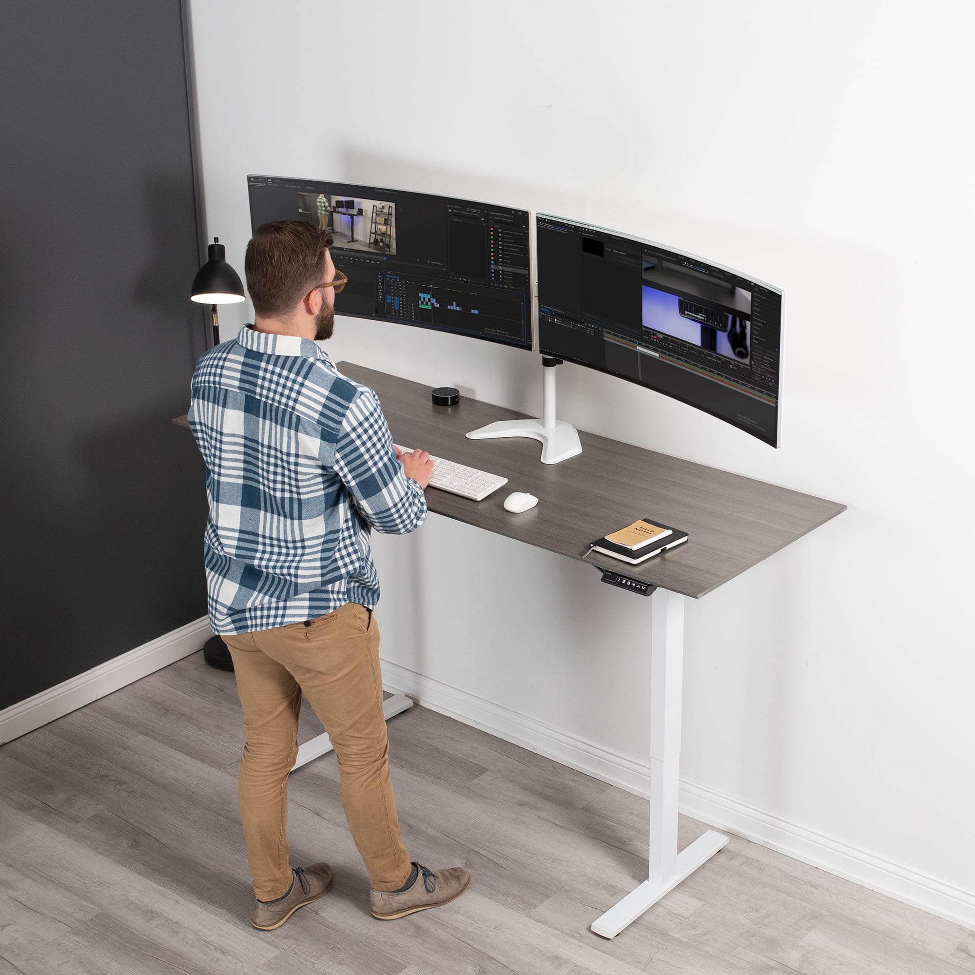 VIVO White Telescoping Dual Ultrawide 27" to 38" Monitor Freestanding Desk Stand