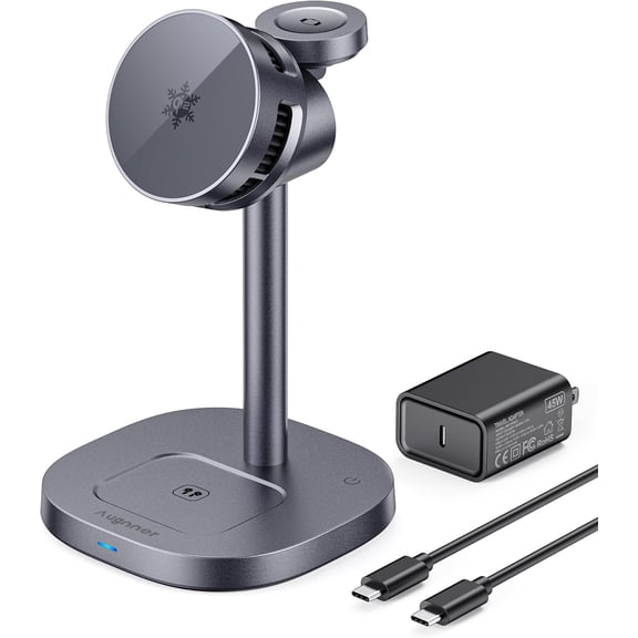 2025 New Magnetic Wireless Charger Stand with TEC Active Cooling, 15W Qi2-Certified 3 in 1 Charging Station for Apple Charger Stand, Wireless Charger for iPhone17/16/15/14/13/12, Apple Watch, AirPods