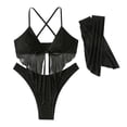 thumbnail image 5 of Afdoent Womens Bikini Sets Women's Three Piece Swimsuit Women's Solid Color Lace Up Beach Bikini Swimsuit Vacation Outfits, 5 of 5