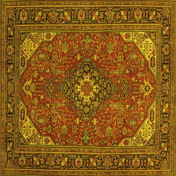 Ahgly Company Indoor Square Medallion Yellow Traditional Area Rugs, 7' Square
