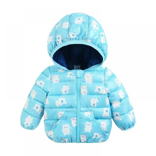 Children's Long-Sleeved Casual Jacket Cartoon Hooded Down Jacket Autumn and Winter Coat 6M-5T