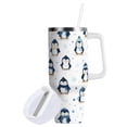 thumbnail image 2 of 30 oz Tumbler With Handle Stainless Steel Insulated Tumbler With Lid for Car Cup Holder Various Poses Penguin Patterns, 2 of 9