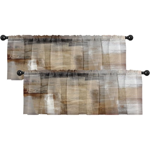 2 Pack Brown Abstract Modern Art Valances for Windows, 18x52 Inch Blackout Drapes Rod Pocket Curtain Valances for Living Room Kitchen Over Sink, Machine Washable, Polyester
