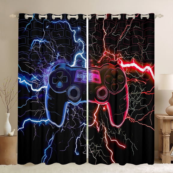 Erosebridal Teens Gamepad Curtains Pack of 2 (38x45), Futuristic Lightning Curtains for Living Room, Blue Red 30%-50% Black Out Curtains, Window Curtains Room Decoration
