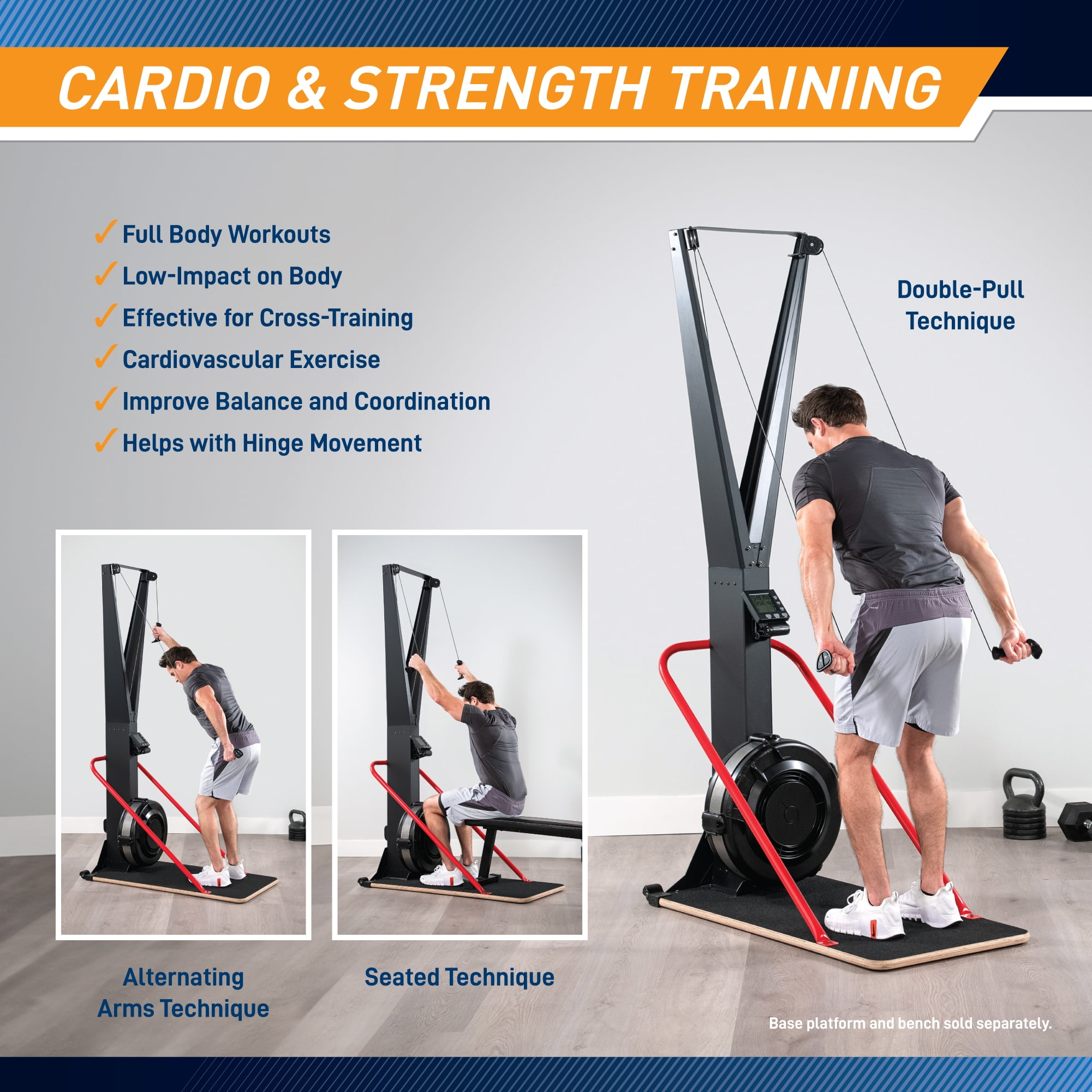 Marcy Cross Country Ski Trainer, Wall-Mounted Skiing Machine with Optional Base Platform (Sold Separately) NS-0357-SKI