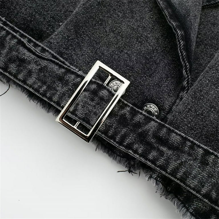 Meichang Cropped Jean Jacket Women with Belt Long Sleeve